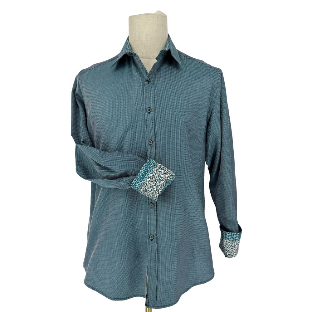 Robert Graham Woven Button Front Long Sleev Shirt JOBSON Teal Blue Abstract M